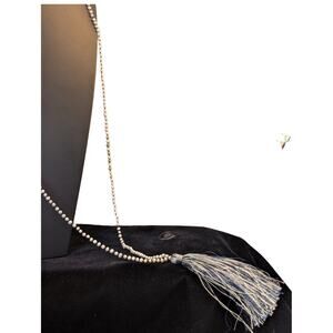 Vintage Zacasha Pearl Navy Filigree Bead Blue Silver Tassel Boho Necklace